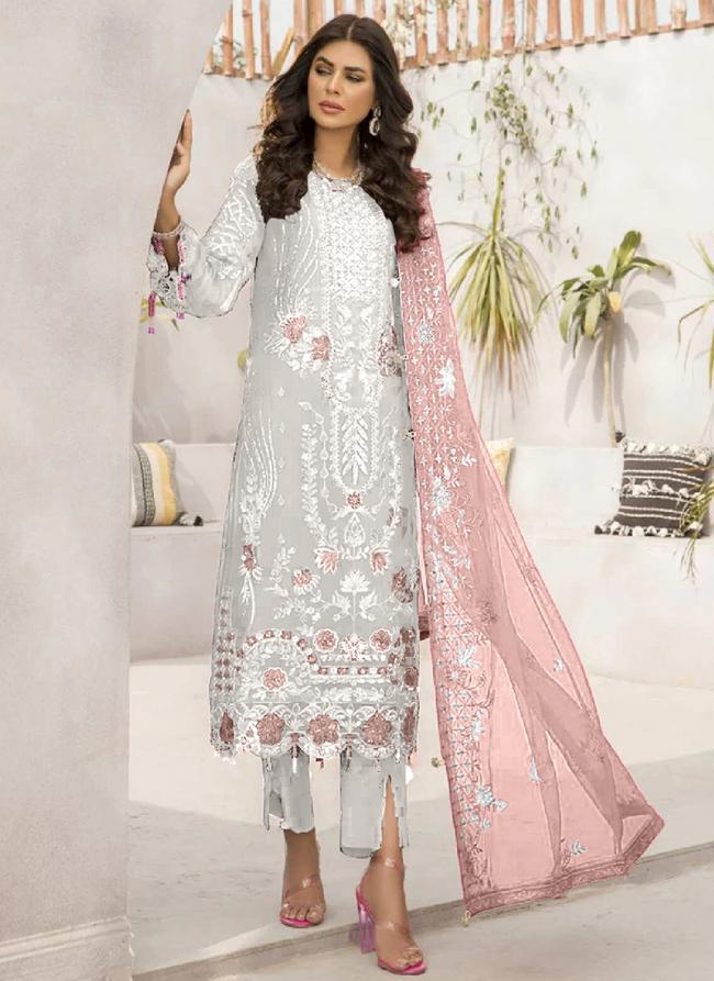 Georgette White Party Wear Embroidery Work Pakistani Suit